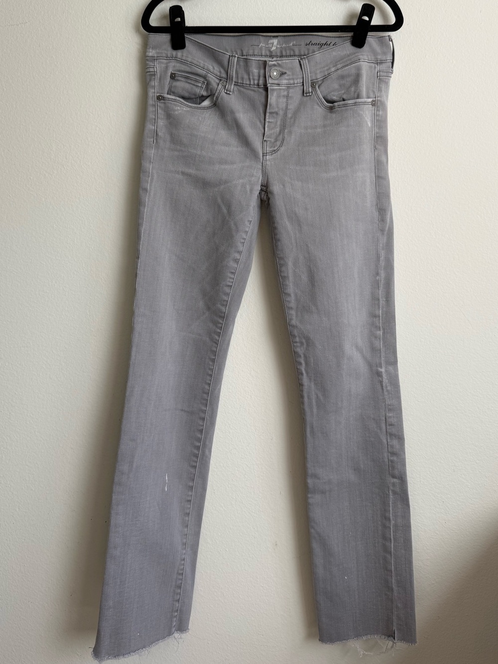 7 For All Mankind Gray Straight Leg Jeans Raw Hem Size 30